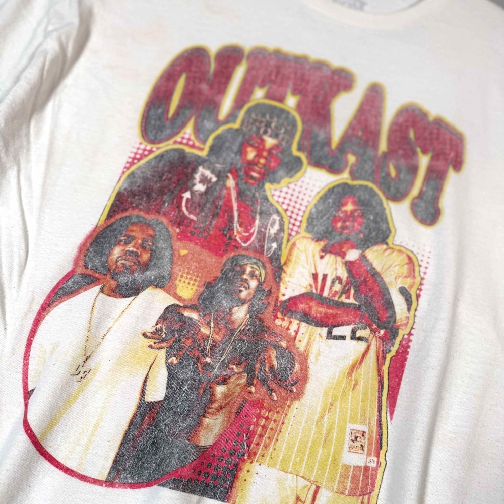 Outkast Graphic Tee Off White 2XL Hip Hop Streetwear Retro Wash Short Sleeve